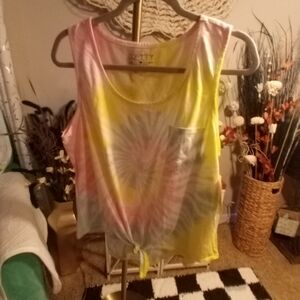 ePretty Tie-Dye Front-Tie Tank Top - Yellow Pink Blue